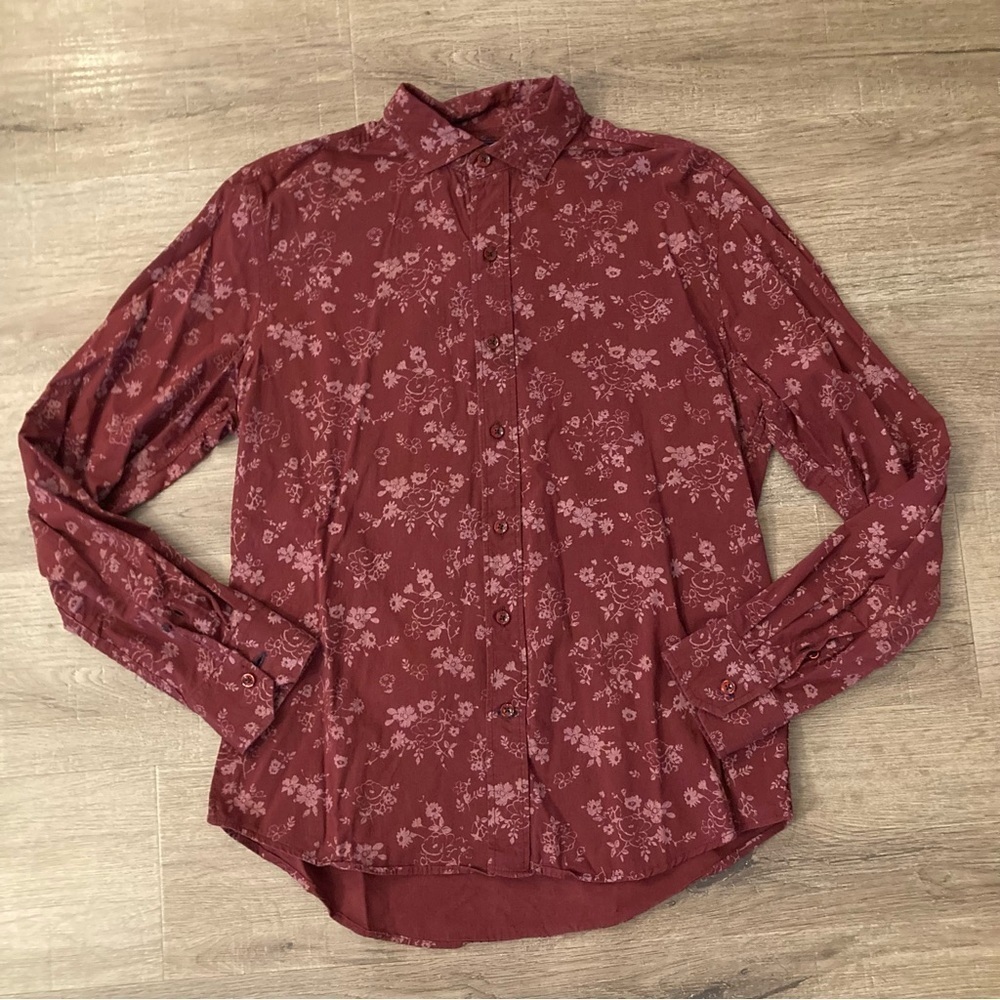 Bobois Maroon Floral Blouse L EUC